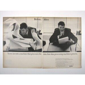 Print Ad Xerox Invents Machine Processes Data 2 Page Before After 1960s Office